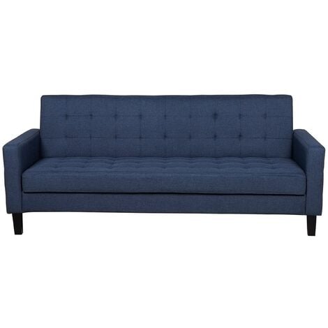 Modern 3 Seater Sofa Bed Tufted Fabric Upholstery Track Arms Dark Blue Vehkoo