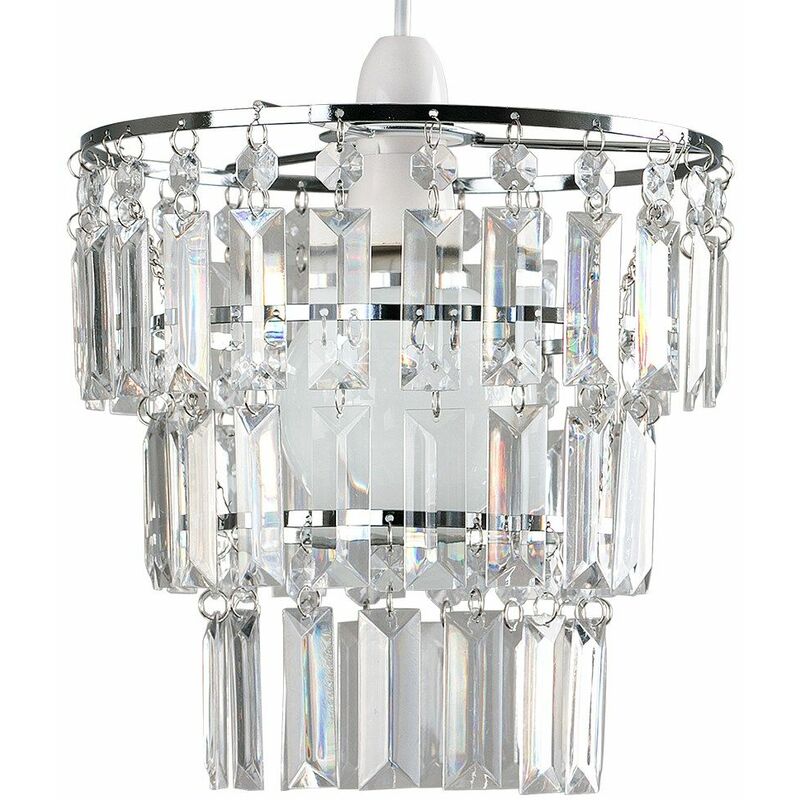 3 Tier Ceiling Pendant Light Shade with Acrylic Jewel Droplets - Clear