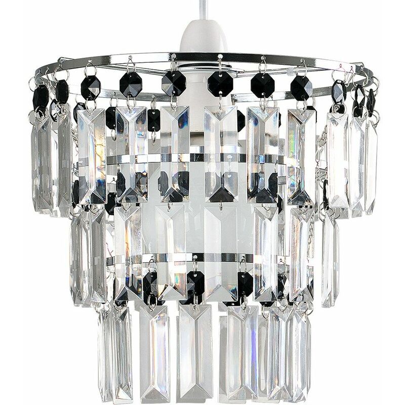 3 Tier Ceiling Pendant Light Shade with Acrylic Jewel Droplets - Black