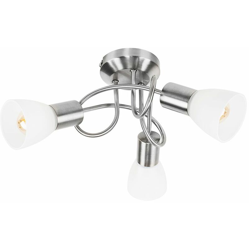 Minisun - 3 Way Brushed Chrome Flush Swirl Arm Ceiling Light + Frosted Glass Shades - Add LED Bulbs