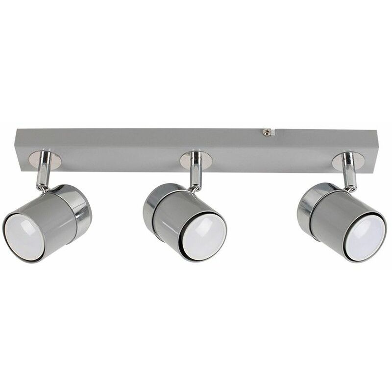 3 Way Straight Bar Ceiling Spotlight + 5W Cool White GU10 LED Bulbs - Grey
