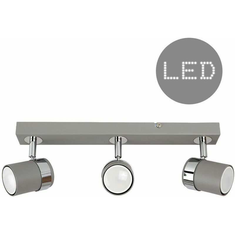 Minisun - 3 Way Straight Bar Ceiling Spotlight + 5W Cool White GU10 LED Bulbs - Cement