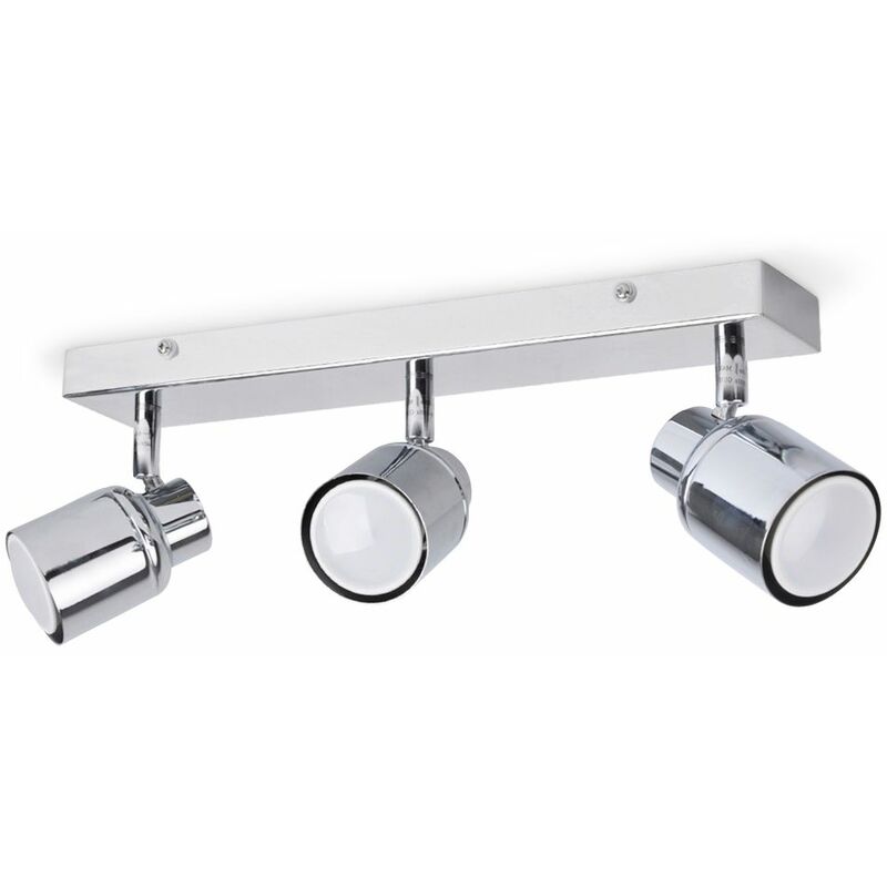 Minisun - 3 Way Chrome IP44 Adjustable Straight Bar Bathroom Ceiling Spotlight + 3 x Cool White GU10 LED Bulbs