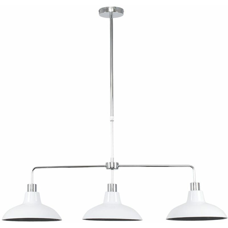 Minisun - 3 Way Rise & Fall Suspended Over Table Ceiling Light with Retro Shades - White