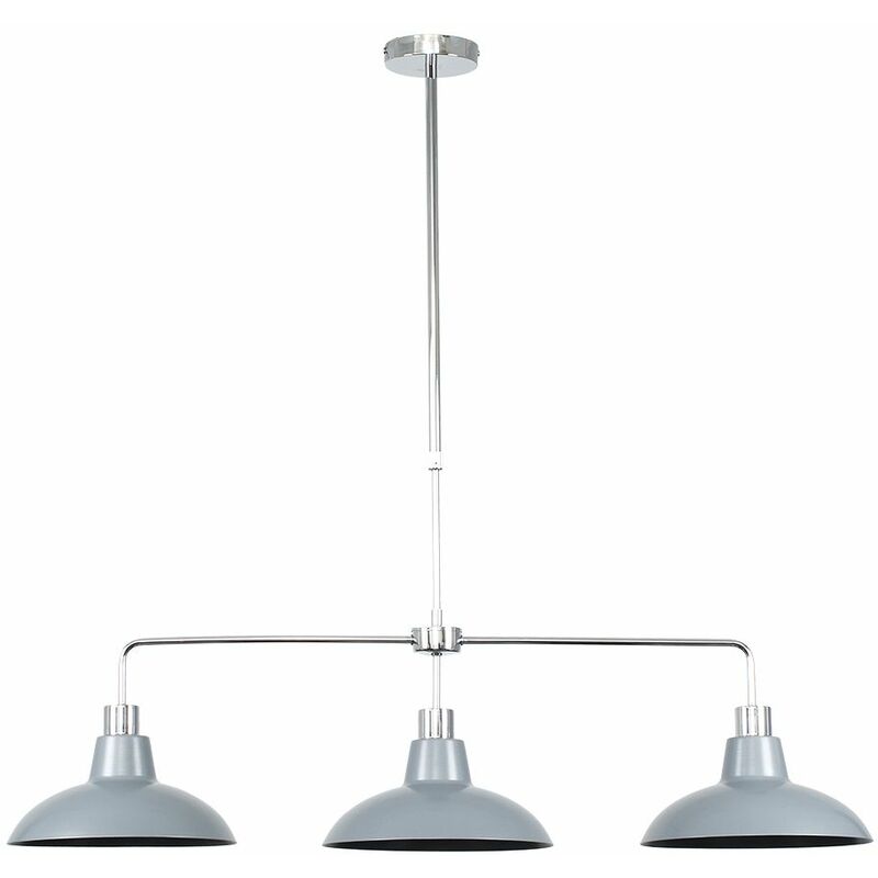 Minisun - 3 Way Rise & Fall Suspended Over Table Ceiling Light with Retro Shades - Silver