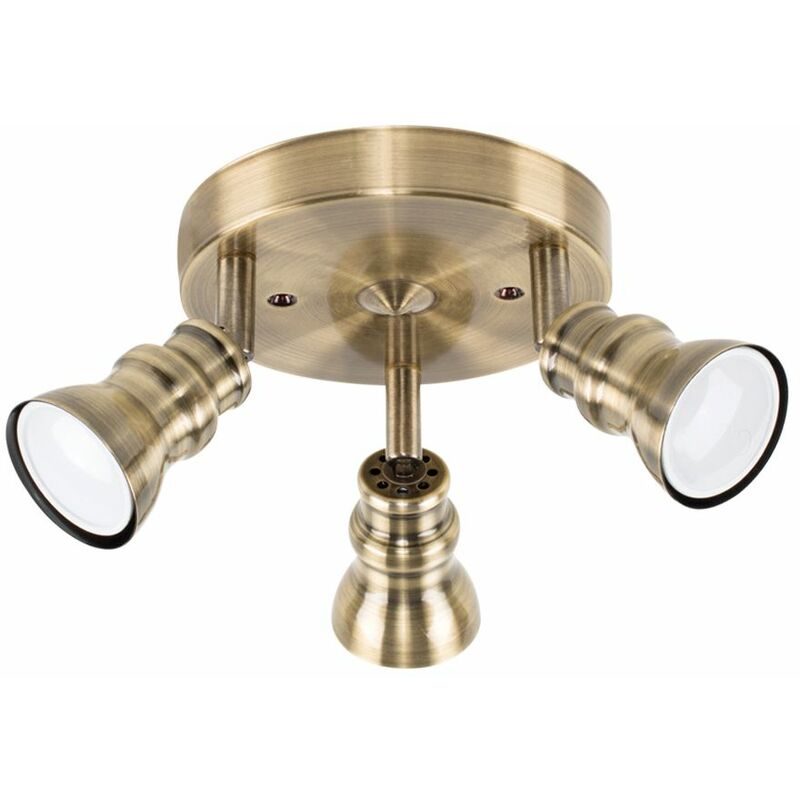 Minisun - Industrial 3 Way Ceiling Spotlight in Antique Brass - Warm White Bulbs