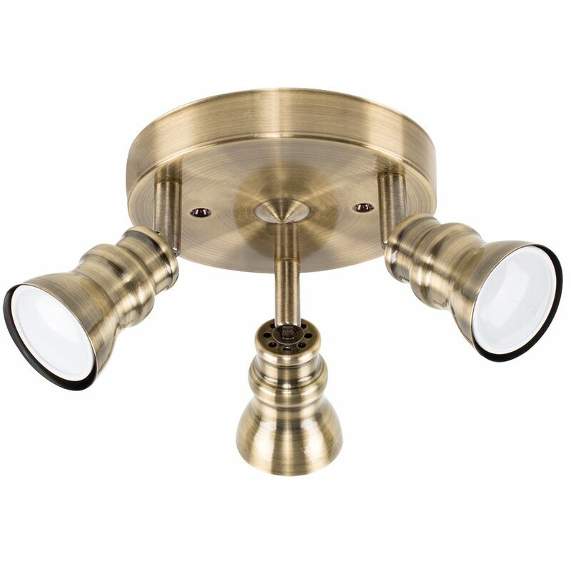 Minisun - Industrial 3 Way Ceiling Spotlight in Antique Brass - No Bulbs