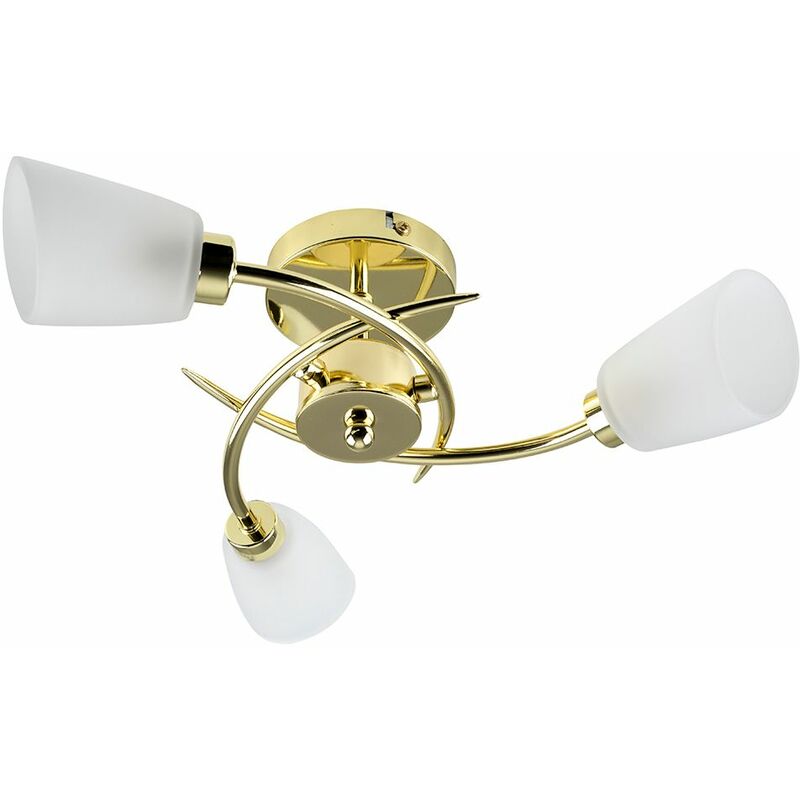 Minisun - 3 Way Spiral Ceiling Light with Frosted Glass Shades - Gold - Including LED Bulb
