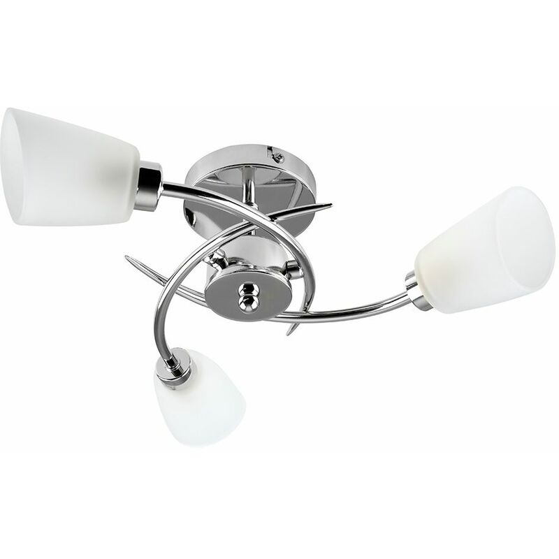 Minisun - 3 Way Spiral Ceiling Light with Frosted Glass Shades - Chrome - Including LED Bulb