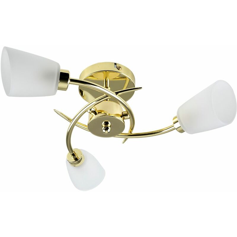 Minisun - 3 Way Spiral Ceiling Light with Frosted Glass Shades - Gold - No Bulb