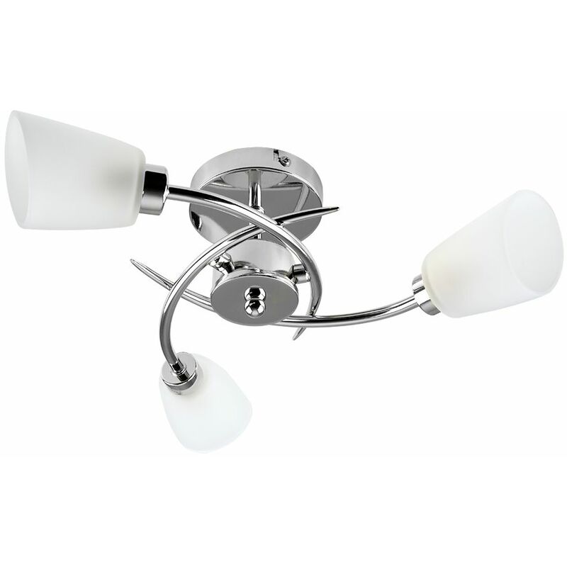 Minisun - 3 Way Spiral Ceiling Light with Frosted Glass Shades - Chrome - No Bulb