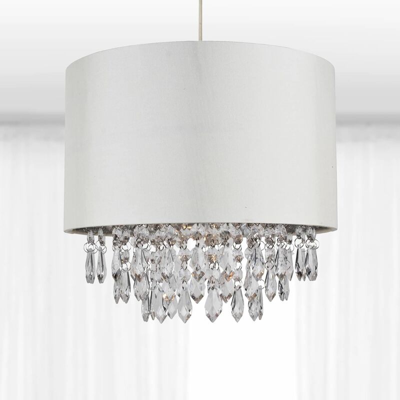 Modern 30cm Cream Ceiling Light Flush Shade Chrome Inner Clear Jewels