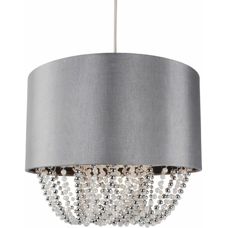 Grey Fabric Non Electric Pendant With Beaded Diffuser