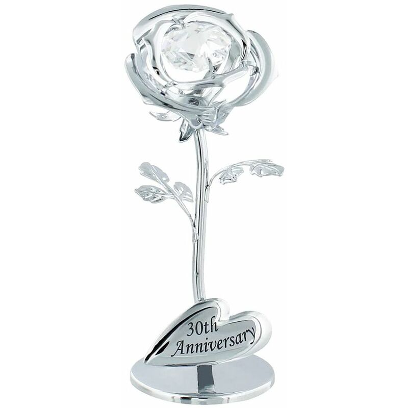 Modern '30th Anniversary' Silver Plated Flower with Clear Swarovski Crystal Bead by Happy Homewares