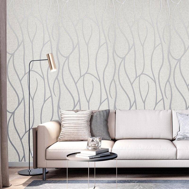 Livingandhome - Modern 3D Wall Paper Silver Grey Striped Textured Wallpaper Background, Off white