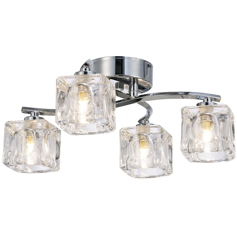 Modern Polished Chrome 4-Bulb Ceiling Light with Square Clear Ice Cube Shades by Happy Homewares