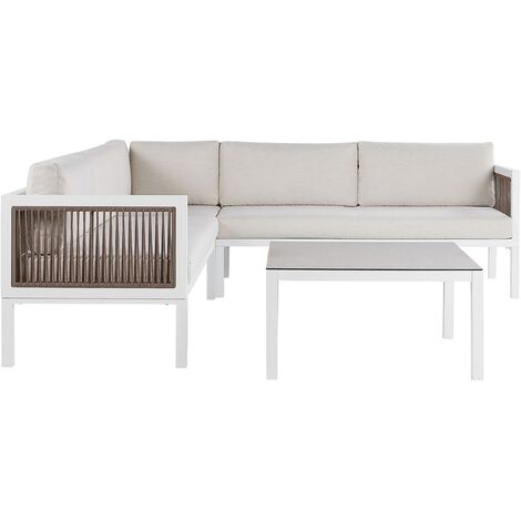 main image of "Modern 4-Seater Lounge Set with Coffee Table White and Brown Aluminium Borello"