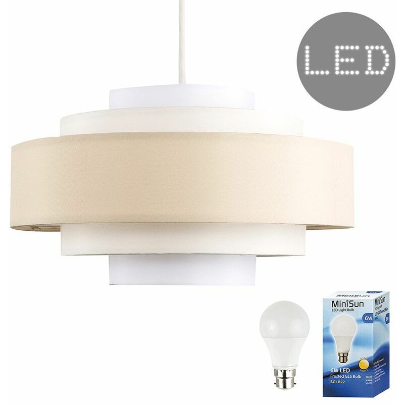 Easy Fit 5 Tier Ceiling Light Shade - Cream - Including LED Bulb