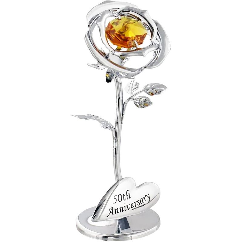 Modern '50th Anniversary' Silver Plated Flower with Gold Swarovski Crystal Glass by Happy Homewares
