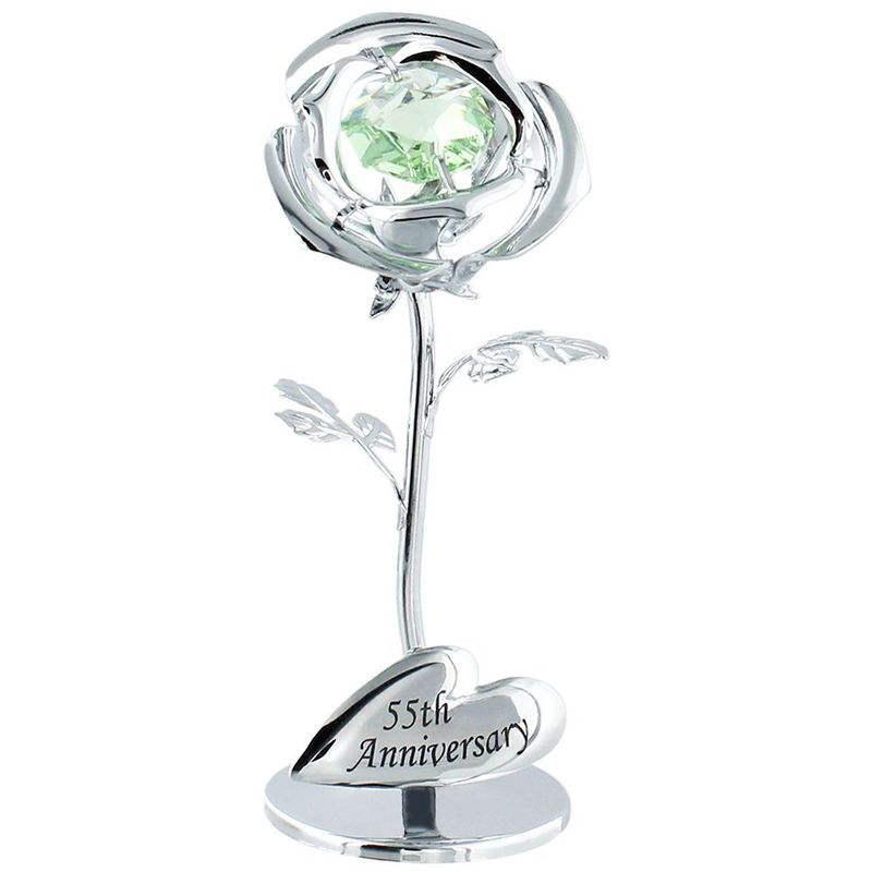 Modern '55th Anniversary' Silver Plated Flower with Green Swarovski Crystal Bead by Happy Homewares