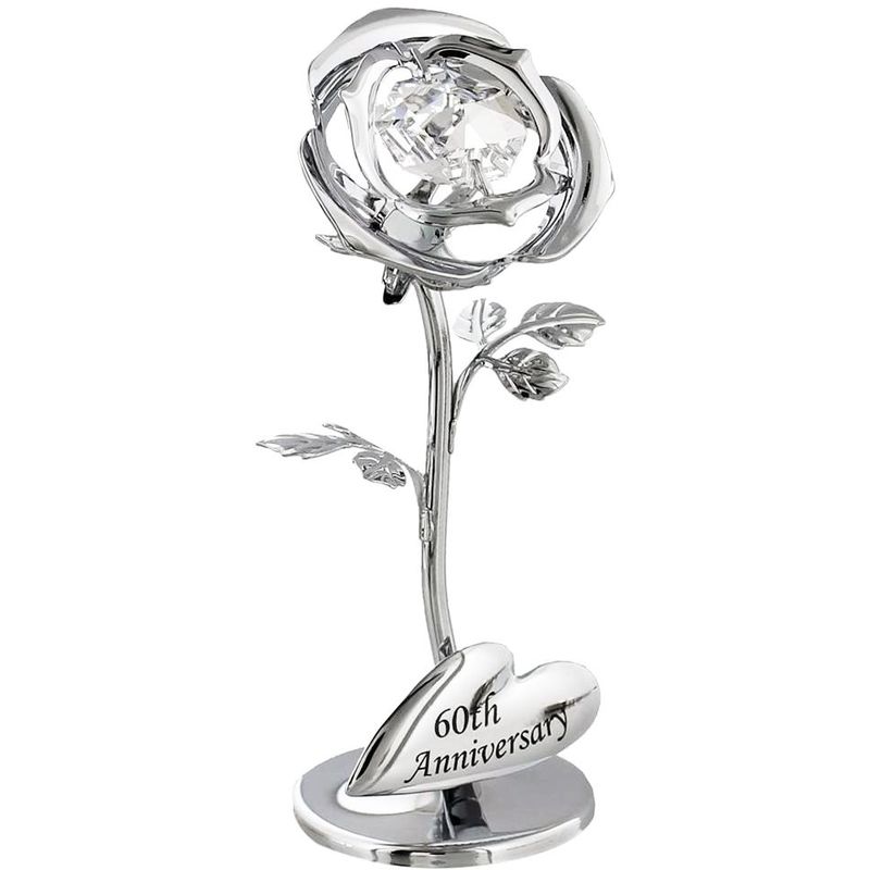 Modern 60th Anniversary Silver Plated Flower with Swarovski Crystal Glass Bud by Happy Homewares Silver Plated