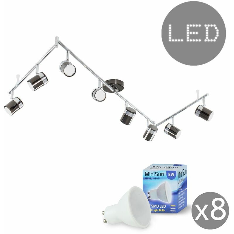 Minisun - Adjustable 8 Way Rectangular Ceiling Spotlight + 5W LED GU10 Bulbs - Warm White Bulbs