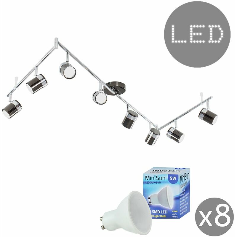 Minisun - Adjustable 8 Way Rectangular Ceiling Spotlight + 5W LED GU10 Bulbs - Cool White Bulbs