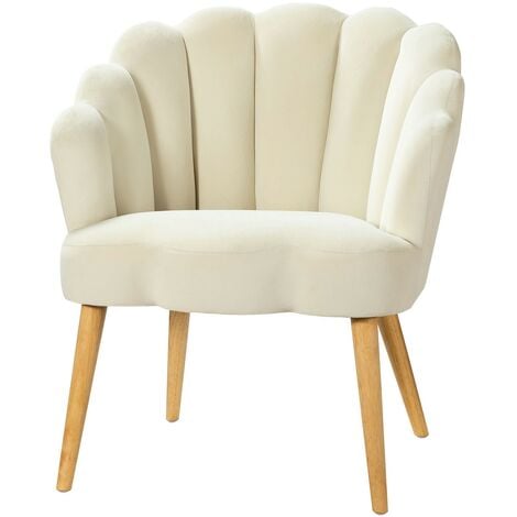 HULALA HOME Modern Accent Armchair Vanity Chair with Cute Scalloped Back and Golden Legs for Makeup Room Bedroom, White