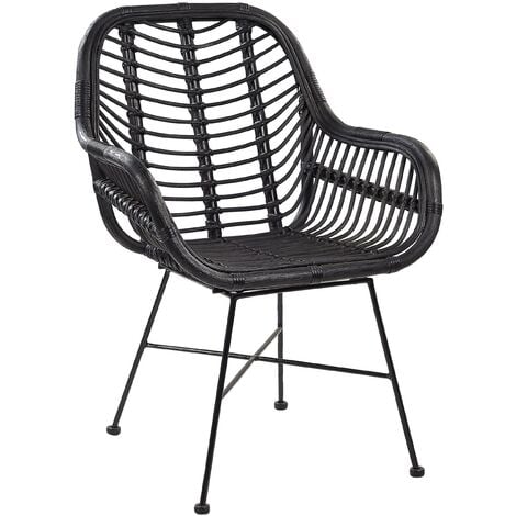 Modern Accent Chair Black Natural Rattan Wicker Metal Legs Living Room Canora