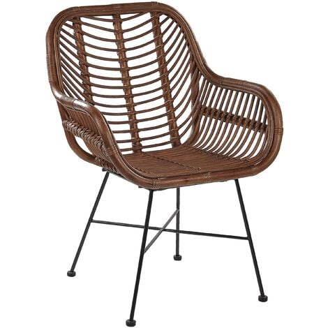 Modern Accent Chair Brown Natural Rattan Wicker Metal Legs Living Room Canora - Brown