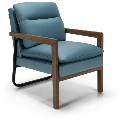 Modern Accent Chair Fabric Armchair w/ Rubber Wood Legs Rear Steel Bracket