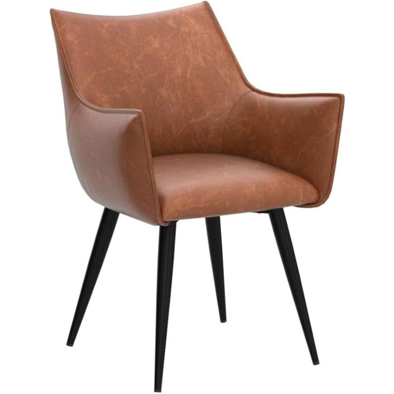 Retro Accent Chair in pu Leather Armchair Occasional Side Chair with Sturdy Metal Legs for Living Room Bedroom, Brown