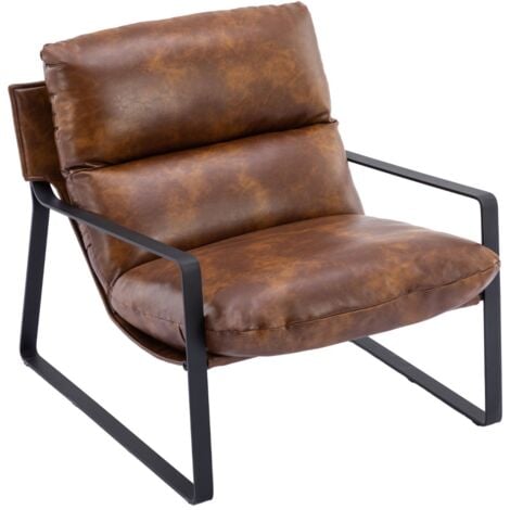 WAHSON OFFICE CHAIRS Modern Accent Chair in PU Leather Fabric Armchair Occasional Tub Chair for Home Bedroom Living Room, Brown