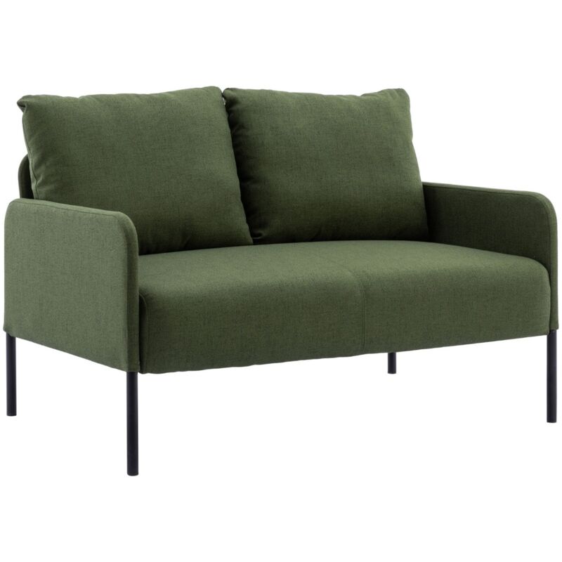 Modern Compact Loveseat 2 Seater Sofa in Linen Couch Thick Padded Armchair Sofa for Apartment Bedroom Living Room Office, Green