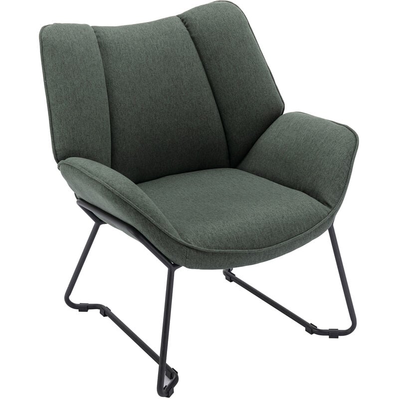 Modern Accent Chair Upholstered Occasional Tub Chair in Linen Armchair with Black Metal Legs Cocktail Chair for Home Bedroom Living Room, Green