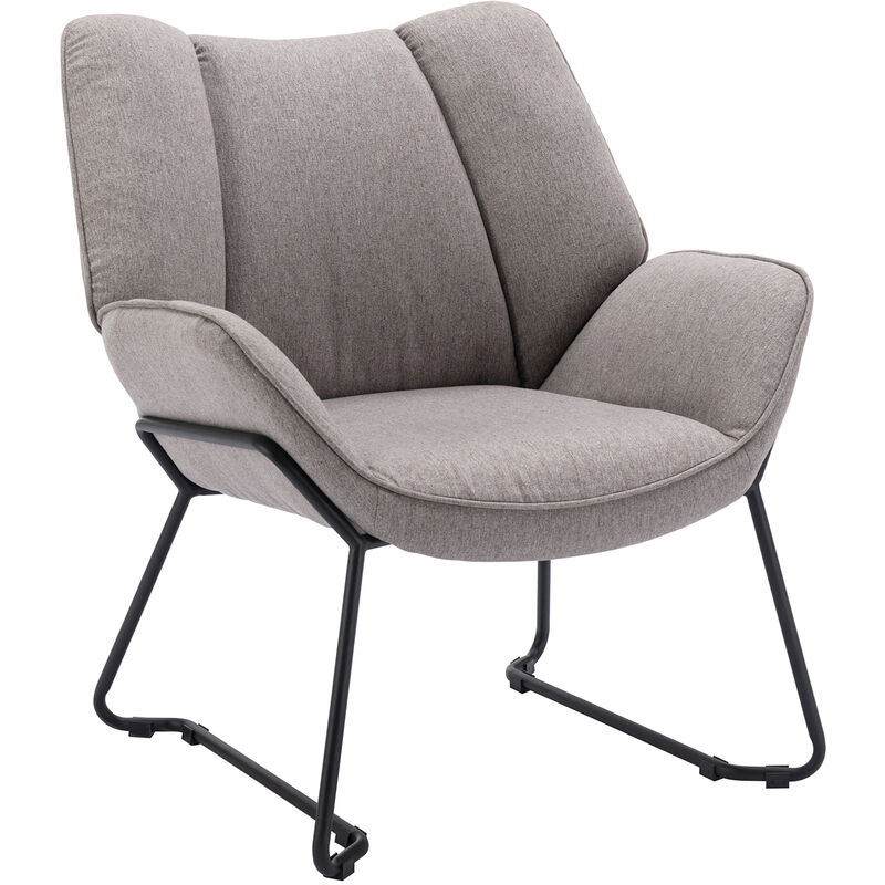 Modern Accent Chair Upholstered Occasional Tub Chair in Linen Armchair with Black Metal Legs Cocktail Chair for Home Bedroom Living Room, Gray