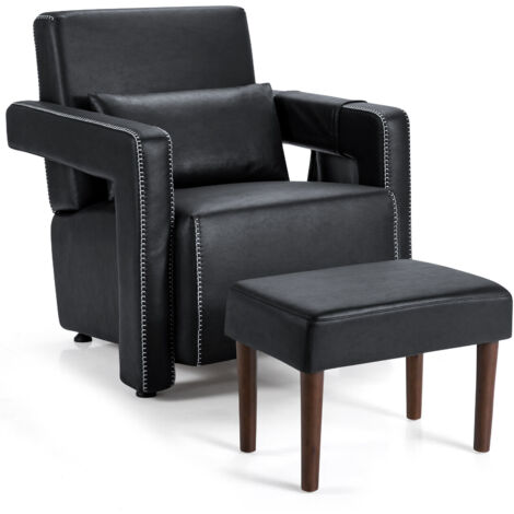 Modern Accent Sofa Chair with Ottoman Upholstered leisure Armchair-Black