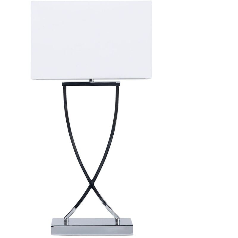 Modern Accent Table Lamp Chromed Base Polycotton Rectangular Shade White Yasuni