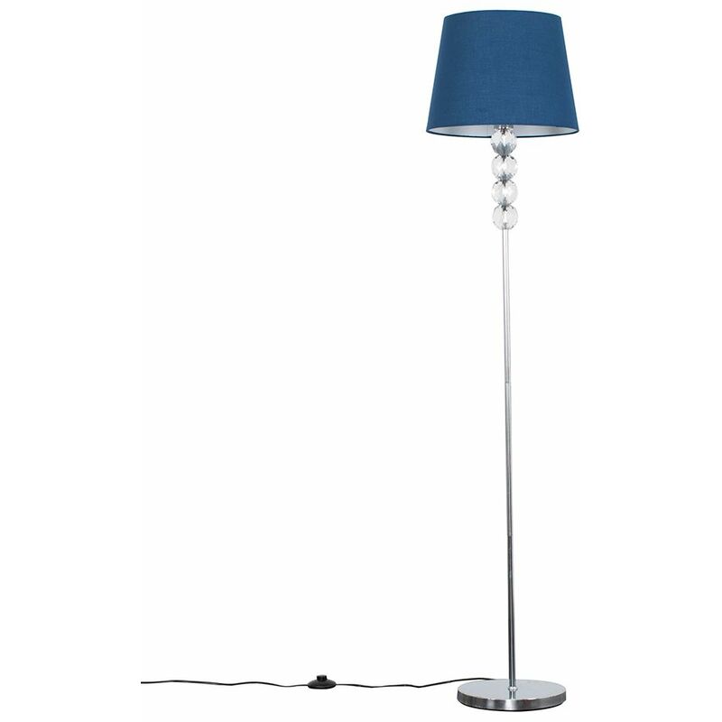 Minisun - Eleanor Floor Lamp in Chrome with Aspen Shade - Navy Blue - Including LED Bulb