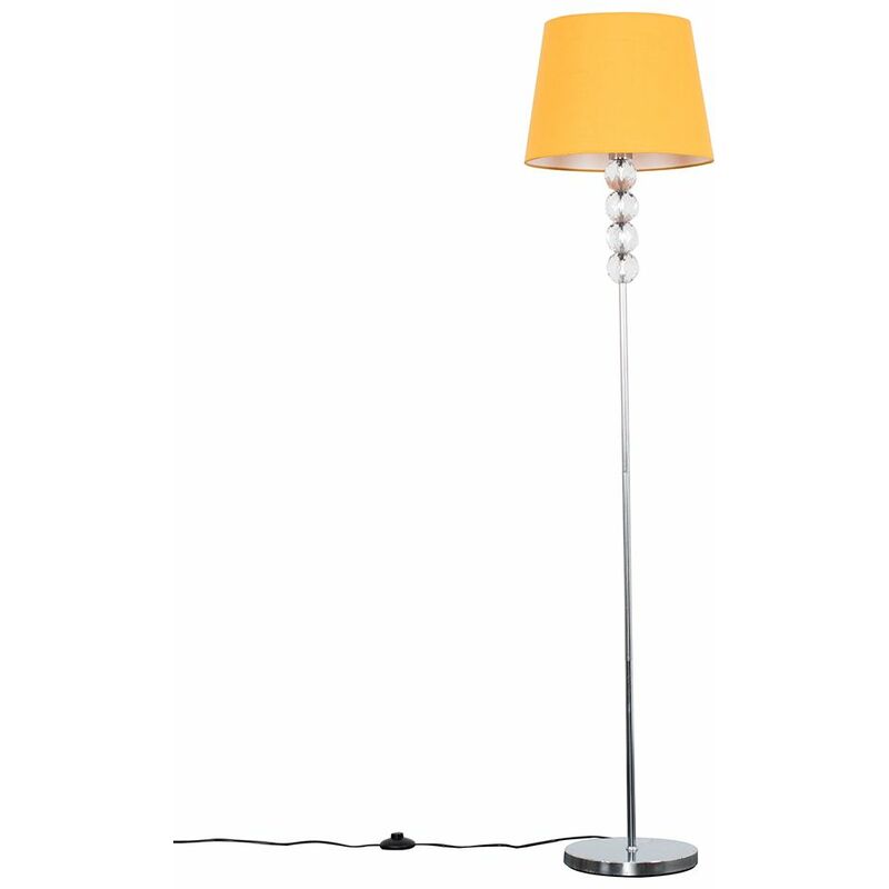 Minisun - Eleanor Floor Lamp in Chrome with Aspen Shade - Mustard - Including LED Bulb