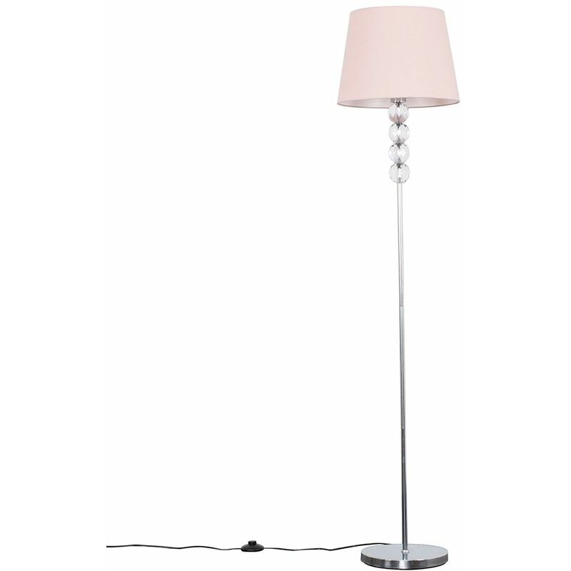 Minisun - Eleanor Floor Lamp in Chrome with Aspen Shade - Pink - Including LED Bulb