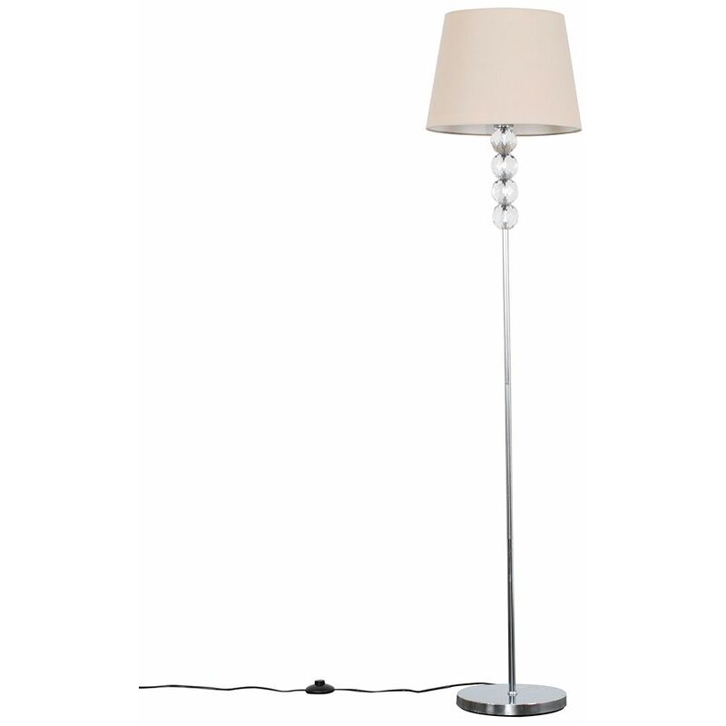 Minisun - Eleanor Floor Lamp in Chrome with Aspen Shade - Beige - Including LED Bulb