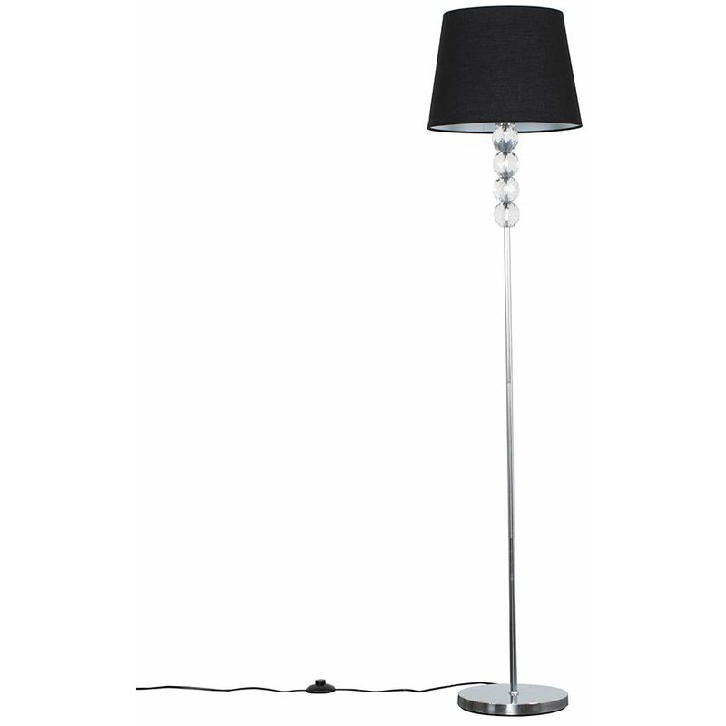 Minisun - Eleanor Floor Lamp in Chrome with Aspen Shade - Black - Including LED Bulb