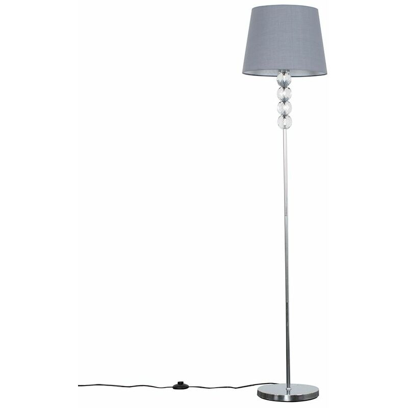 Minisun - Eleanor Floor Lamp in Chrome with Aspen Shade - Grey - Including LED Bulb