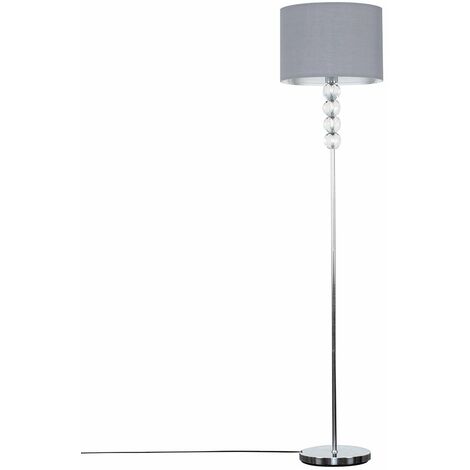 Modern Acrylic Ball Floor Lamp with a Cotton Light Shade - Grey - Silver