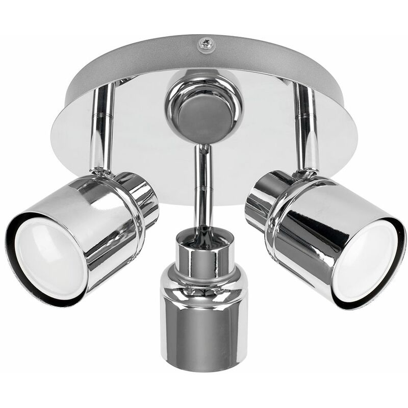 Adjustable 3 Way Round Plate Bathroom Ceiling Spotlight - IP44 Rated + GU10 LED Light Bulbs - Chrome