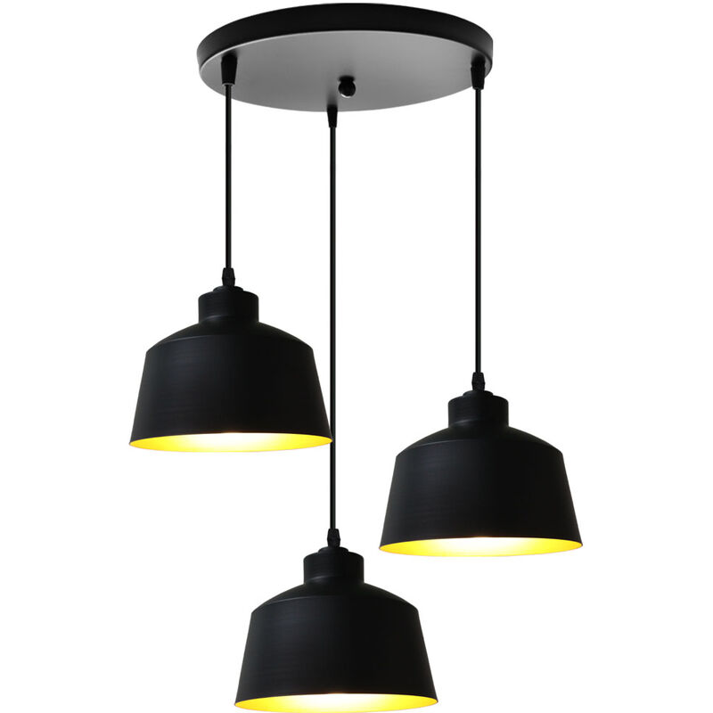 Wottes - Modern Adjustable Creative Decorative Wrought Iron Industrial Pendant Light Fixture 3 Lights - Nero