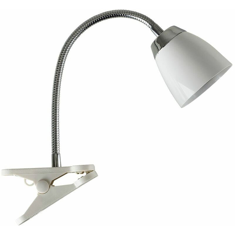 Adjustable White & Chrome Clamp Clip On LED Desk Spotlight Lamp - Cool White