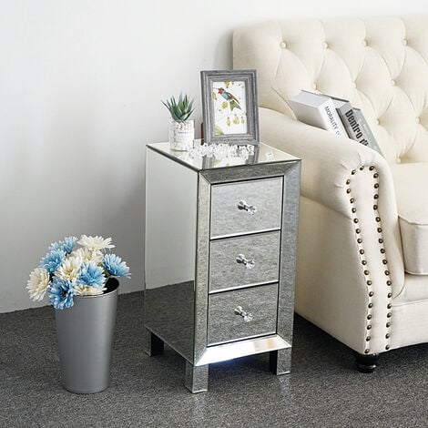 Modern and Contemporary Mirrored 3-Drawers Nightstand Bedside Table Bedroom Living Room