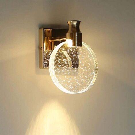 Modern and creative crystal LED wall lamp with red crystal panel, golden night lamp for outdoor living room, dormitory, pasillo, very colorful, diameter 16 cm.